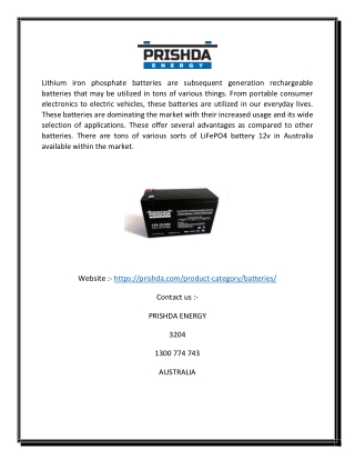 Lithium Iron Phosphate Battery For Sale In Australia | Prishda.com