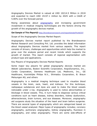 Angiography Devices Market: Global Industry Analysis and Opportunity Assessment 2020-2025