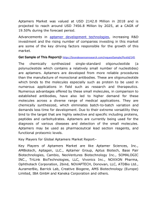 Aptamers Market: Global Industry Analysis and Opportunity Assessment 2020-2025