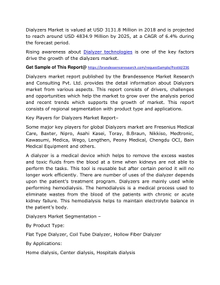 Dialyzer Market: Global Industry Analysis and Opportunity Assessment 2020-2025