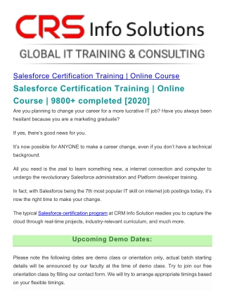 Salesforce Certification Training, Online Course