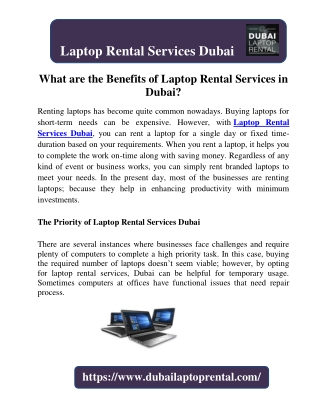 What are the Benefits of Laptop Rental Services in Dubai?