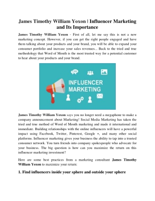 James Timothy William Yoxon - Why Influencer Marketing Is Important For You?