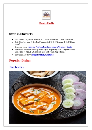 5% Off – Feast of India Restaurant - Hawthorn Menu, SA