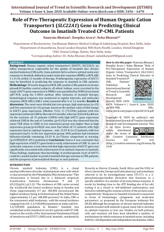 Role of Pre Therapeutic Expression of Human Organic Cation Transporter1 SLC22A1 Gene in Predicting Clinical Outcome in I