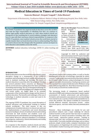 Medical Education in Times of Covid 19 Pandemic