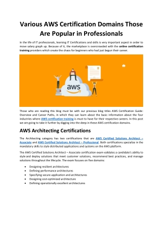 Various AWS Certification Domains Those Are Popular in Professionals