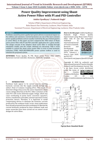 Power Quality Improvement using Shunt Active Power Filter with PI and PID Controller