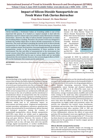 Impact of Silicon Dioxide Nanoparticle on Fresh Water Fish Clarius Batrachus