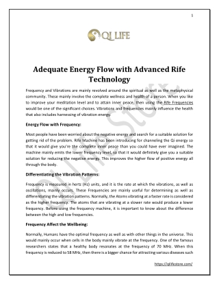 Adequate Energy Flow with Advanced Rife Technology