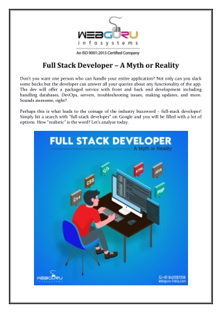 Full Stack Developer – A Myth or Reality