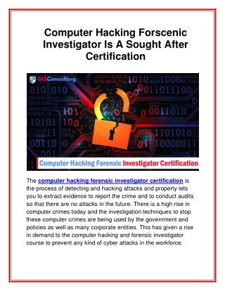 Computer Hacking Forscenic Investigator Is A Sought After Certification