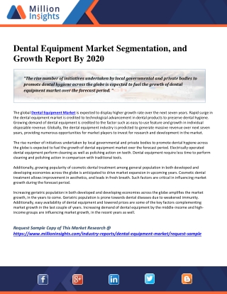 Dental Equipment Market Segmentation, and Growth Report By 2020