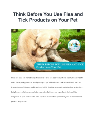 Think before you use Flea and Tick product on your pet