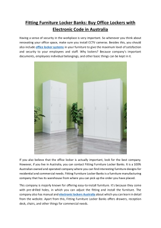 Fitting Furniture Locker Banks: Buy Office Lockers with Electronic Code in Australia