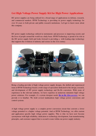 Get High Voltage Power Supply Kit for High Power Applications