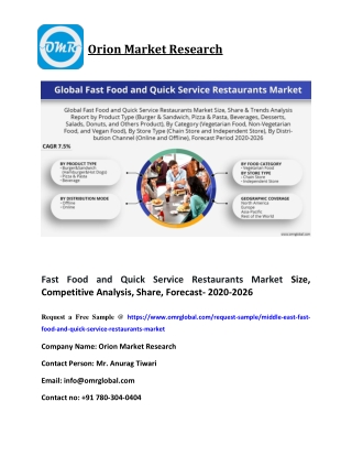 Fast Food and Quick Service Restaurants Market Size, Competitive Analysis, Share, Forecast- 2020-2026