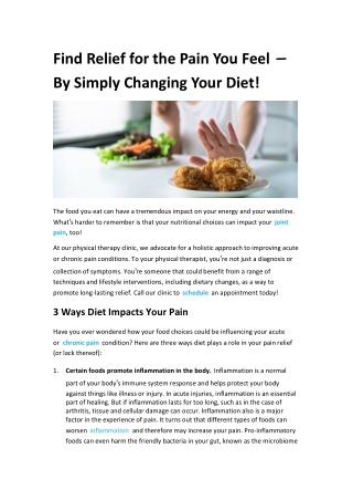 Find Relief for the Pain You Feel – By Simply Changing Your Diet!