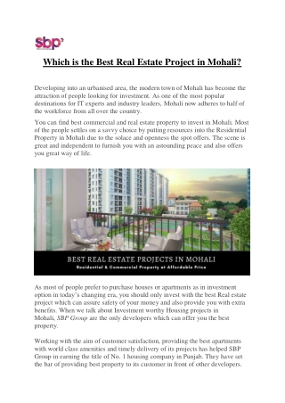 Which is the Best Real Estate Project in Mohali?