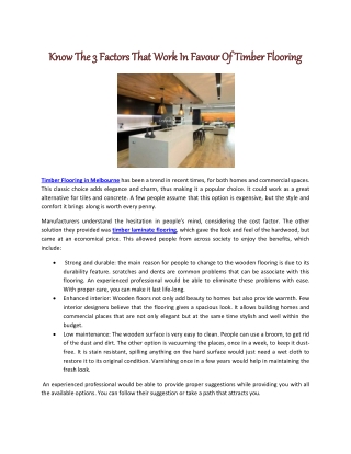 Know The 3 Factors That Work In Favour Of Timber Flooring