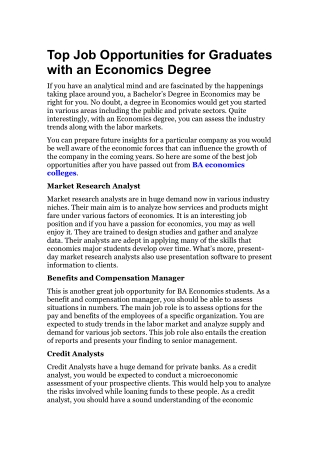 Top Job Opportunities for Graduates with an Economics Degree