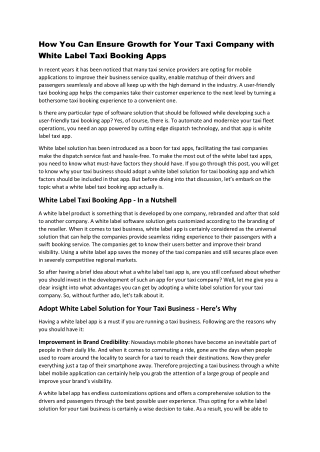 How You Can Ensure Growth for Your Taxi Company with White Label Taxi Booking Apps