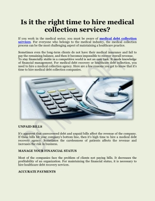 Medical Debt Collection Agency