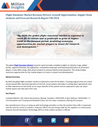 Flight Simulator Market SWOT Analysis and Revenue Driving Factors, 2024