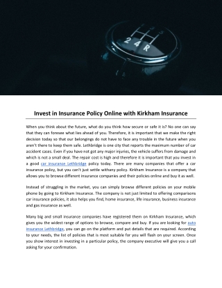 Invest in Insurance Policy Online with Kirkham Insurance