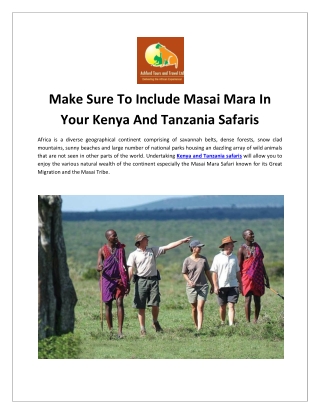 Make Sure To Include Masai Mara In Your Kenya And Tanzania Safaris
