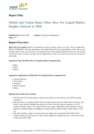 Filter Disc for Liquid Market Insights, Forecast to 2026