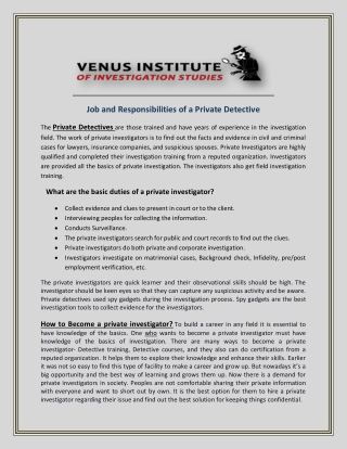 Job and Responsibilities of a Private Detective