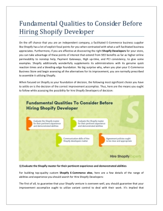 Fundamental Qualities to Consider Before Hiring Shopify Developer