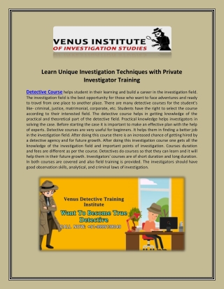 Learn Unique Investigation Techniques with Private Investigator Training