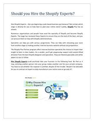 Should you Hire the Shopify Experts?