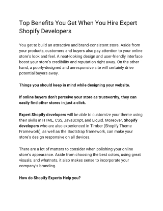 Top Benefits You Get When You Hire Expert Shopify Developers