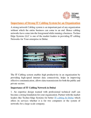 Importance of Strong IT Cabling System for an Organization