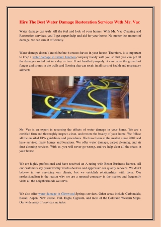 Hire The Best Water Damage Restoration Services With Mr. Vac