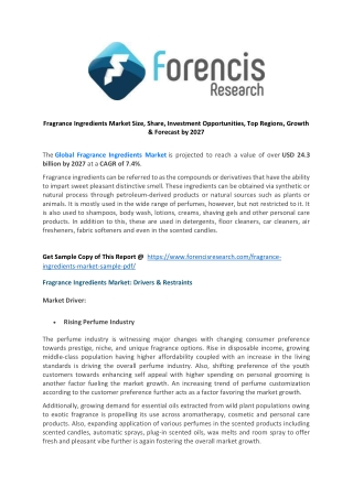 Fragrance ingredients market new business opportunities and investment research report 2027