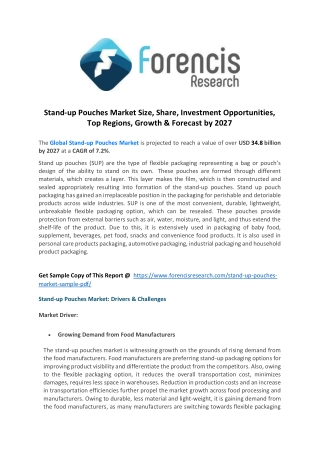 Stand up pouches market new business opportunities & investment research report 2027