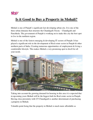 Is it Good to Buy a Property in Mohali?