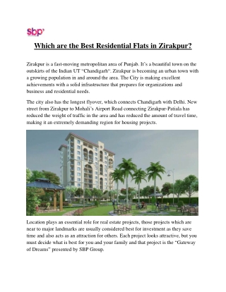 Which are the Best Residential Flats in Zirakpur?