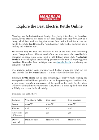 Explore the Best Electric Kettle Online