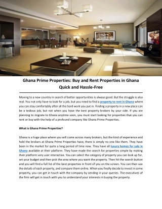 Ghana Prime Properties: Buy and Rent Properties in Ghana Quick and Hassle-Free