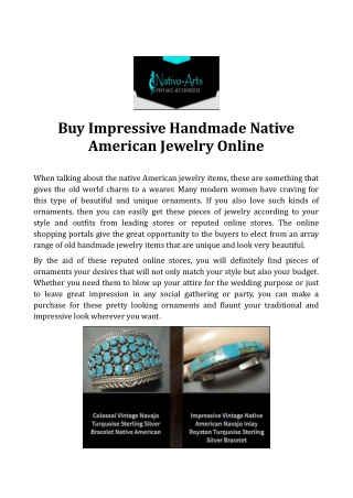Buy Impressive Handmade Native American Jewelry Online