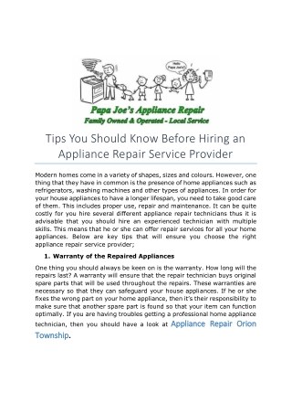 Tips You Should Know Before Hiring an Appliance Repair Service Provider