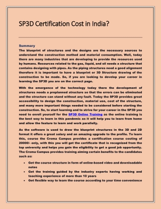 SP3D Certification Cost in India?