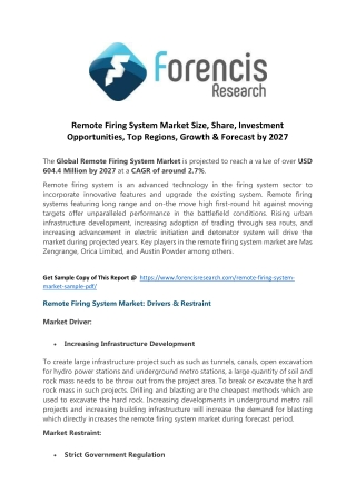 Remote firing system market popular trends &amp; technological advancements to watch out for near future; global industr