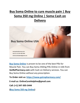 Buy Soma Online to cure muscle pain | Buy Soma 350 mg Online | Soma Cash on Delivery
